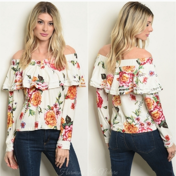 Soft Ivory Off Shoulder Floral Top ❤️ - Picture 2 of 5